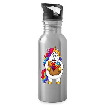 Catastrophe du sac d’épicerie de licorne maladroit - Gourde avec paille intégrée - argent clair - Droite