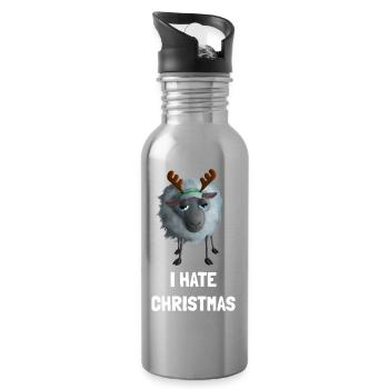 I hate Christmas Schaf - Weihnachtsmuffel Geweih - Trinkflasche mit integriertem Trinkhalm - Lightsilver - Rechts