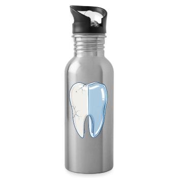 gesunder-kaputter-zahn-vorher-nachher-cartoon - Trinkflasche mit integriertem Trinkhalm - Lightsilver - Rechts