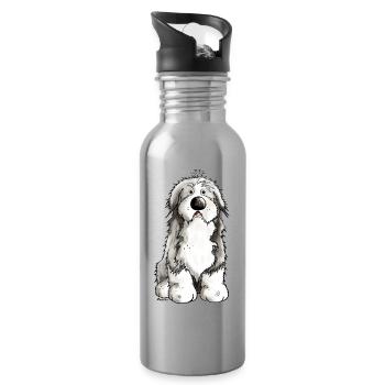 Drôle Bearded Collie - Colley Barbu - Gourde avec paille intégrée - argent clair - Droite