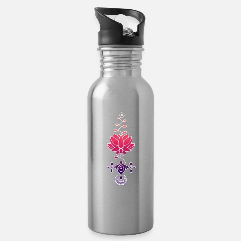 Symbole de Fleur de Lotus Éthérée - Gourde avec paille intégrée - argent clair
