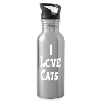 I Love Cats, verschenken, halter - Trinkflasche mit integriertem Trinkhalm - Lightsilver - Rechts