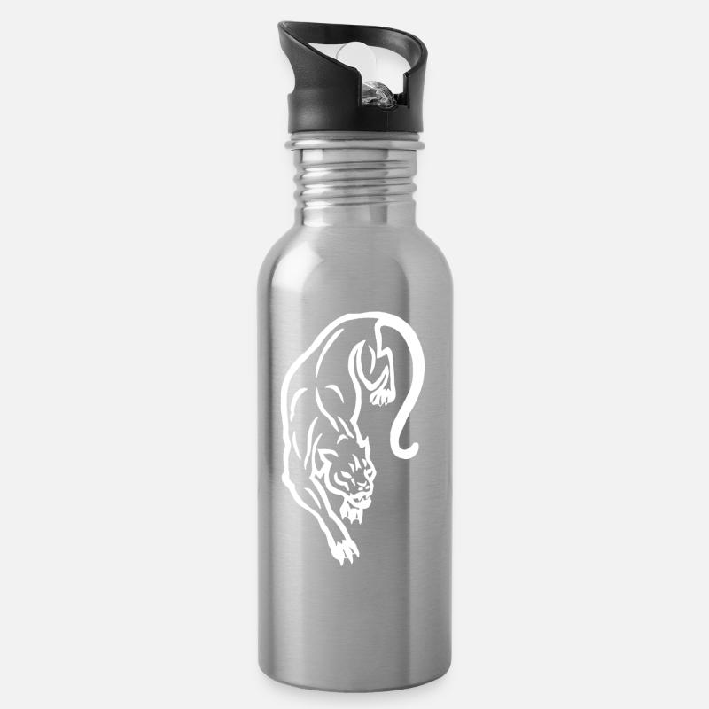 Silhouette de panthère blanche - Gourde avec paille intégrée - argent clair
