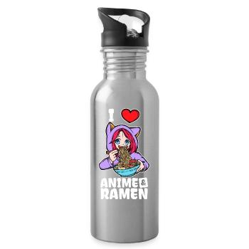 I Love Anime Ramen Statement Heart Girl Manga - Water bottle with straw - silver - Right