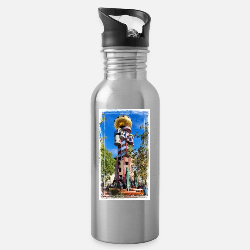 Hundertwasserturm beim Kuchlbauer - Trinkflasche mit integriertem Trinkhalm - Lightsilver