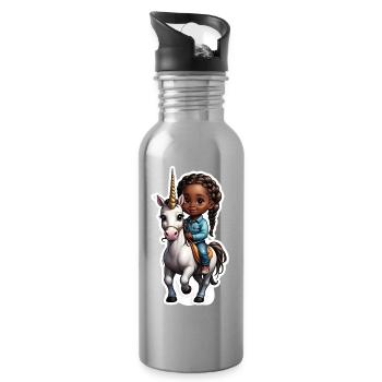 Cute child riding unicorn - Water bottle with straw - silver - Right