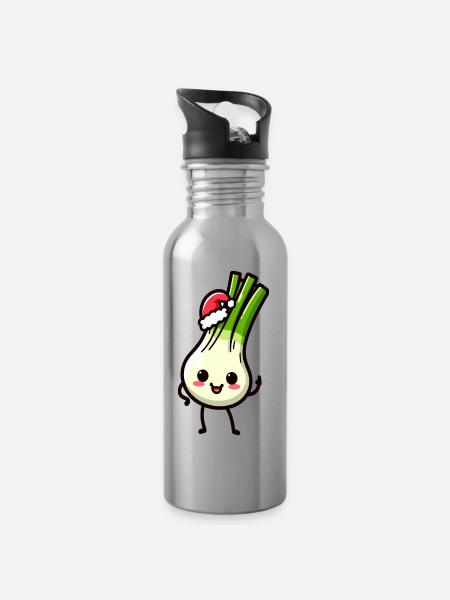 Poireau Nikolauch Kawaii - Gourde avec paille intégrée - argent clair