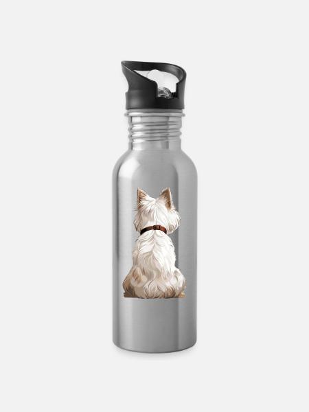 West Highland White Terrier - Trinkflasche mit integriertem Trinkhalm - Lightsilver