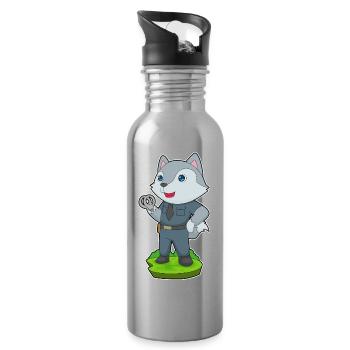Wolf Policeman Handcuffs Police - Water bottle with straw - silver - Right