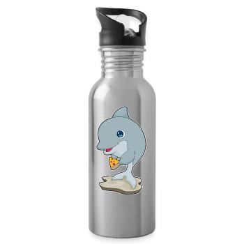 Dolphin Pizza - Water bottle with straw - silver - Right