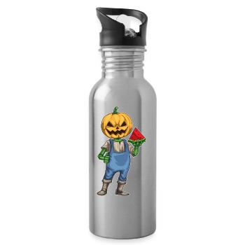 Jack O'Lantern Halloween Wassermelone - Trinkflasche mit integriertem Trinkhalm - Lightsilver - Rechts