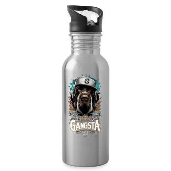 German Wirehaired Gangsta Dog Gift - Water bottle with straw - silver - Right