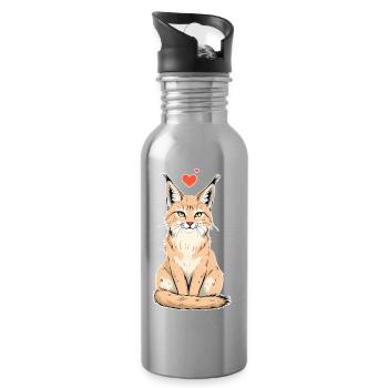 Lynx with Heart – Wild & Loving - Water bottle with straw - silver - Right