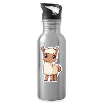Llama Alpaca Llama Animal Gift - Water bottle with straw - silver - Right