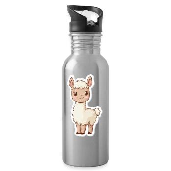 Llama Alpaca Llama Animal Gift - Water bottle with straw - silver - Right