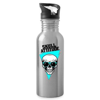 Totenkopf mit Brille - Trinkflasche mit integriertem Trinkhalm - Lightsilver - Rechts