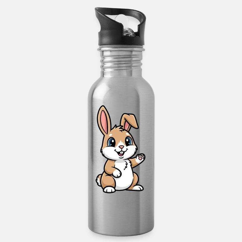 Niedlicher Osterhase mit großen Augen - Trinkflasche mit integriertem Trinkhalm - Lightsilver