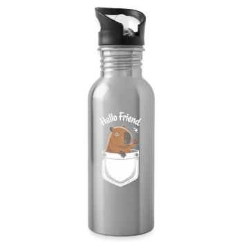Verspieltes Capybaramotiv mit Begrüßung - Trinkflasche mit integriertem Trinkhalm - Lightsilver - Rechts