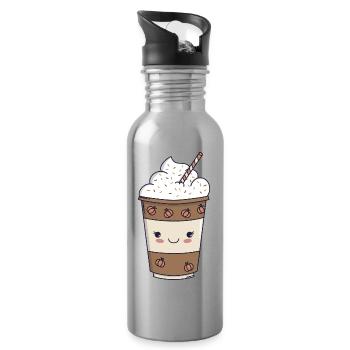 Pumpkin Spice Latte – Kawaii Fall 🍂☕ - Water bottle with straw - silver - Right