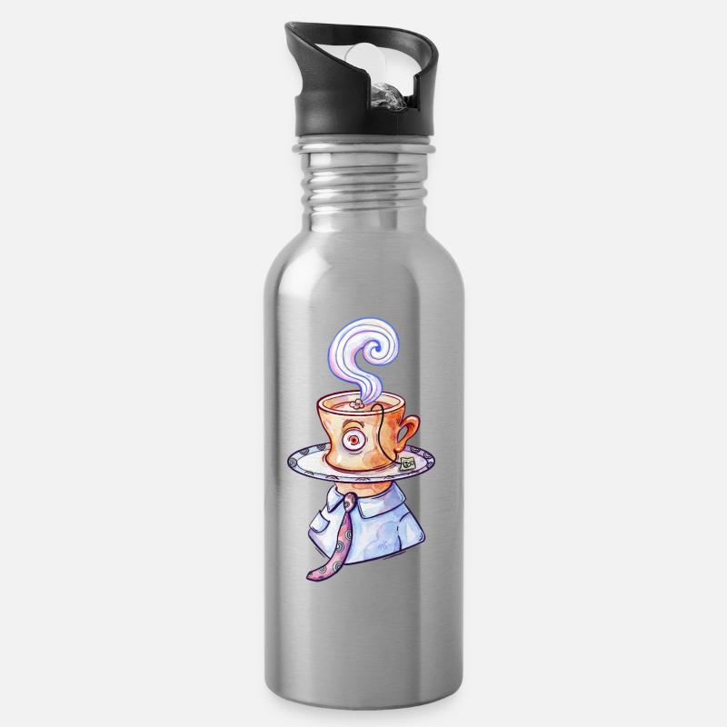 Surrealer Teetassen-Mann - Trinkflasche mit integriertem Trinkhalm - Lightsilver