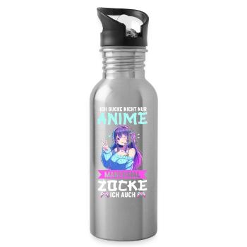 I don't just watch anime, sometimes I also play - Water bottle with straw - silver - Right