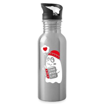 Cute Ghost Reading Romantic Book - Water bottle with straw - silver - Right