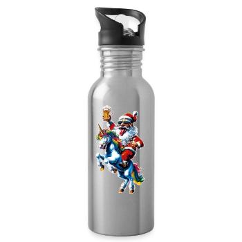 Santa Claus Beer Unicorn Christmas - Water bottle with straw - silver - Right