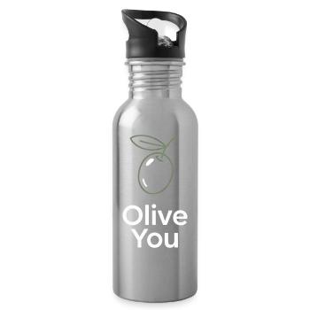 Olive You – Minimaliste propre - Gourde avec paille intégrée - argent clair - Droite