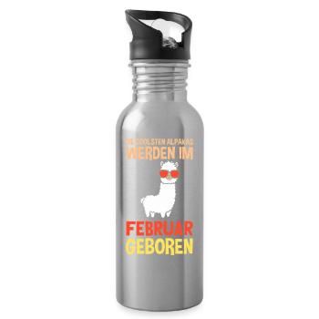 February Birthday Alpaca Saying Funny - Water bottle with straw - silver - Right