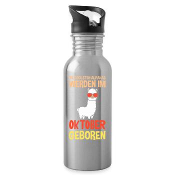 Oktober Geburtstag Alpaka Spruch Lustig - Trinkflasche mit integriertem Trinkhalm - Lightsilver - Rechts