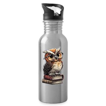Owl Wise Stack Librarian Humor Buchclub - Trinkflasche mit integriertem Trinkhalm - Lightsilver - Rechts