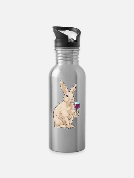 Hase Rotwein - Trinkflasche mit integriertem Trinkhalm - Lightsilver
