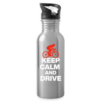 KEEP CALM AND RIDE! ROAD BIKE AND CYCLING GIFT w - Water bottle with straw - silver - Right