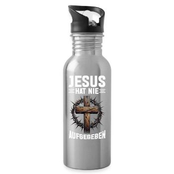 Jesus Never Gave Up Bible Readers Church - Water bottle with straw - silver - Right