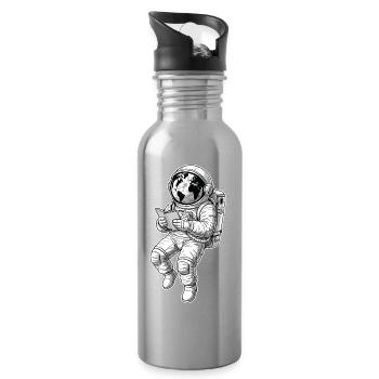 Astronaut Reading Space Earth - Water bottle with straw - silver - Right