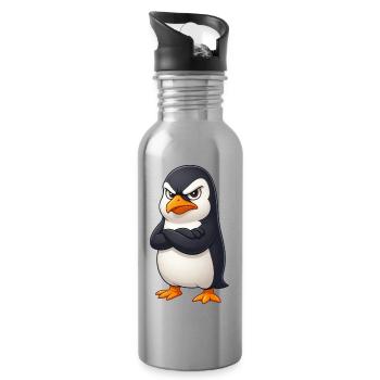 Süßer Pinguin Cartoon grumpy beleidigt lustig - Gourde avec paille intégrée - argent clair - Droite