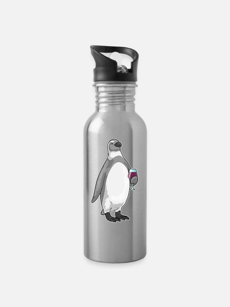 Pinguin Rotwein - Trinkflasche mit integriertem Trinkhalm - Lightsilver