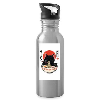 Katzenramen unter rotem Mond - Trinkflasche mit integriertem Trinkhalm - Lightsilver - Rechts