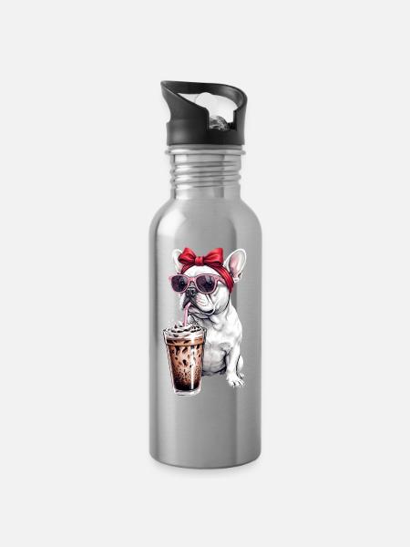 Französische Bulldogge mit Sonnenbrille - Trinkflasche mit integriertem Trinkhalm - Lightsilver