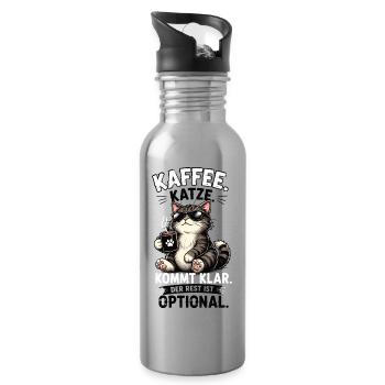 Kaffee Katze Der Rest Ist Optional Lustiger Spruch - Trinkflasche mit integriertem Trinkhalm - Lightsilver - Rechts