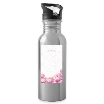 Bouquet de fleurs aquarelles roses - Gourde avec paille intégrée - argent clair - Droite