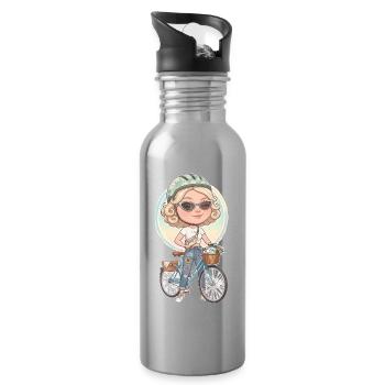 Adorable Cycliste Pastel - Gourde avec paille intégrée - argent clair - Droite