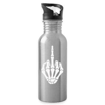 skull-hand_mittelfinger- - Trinkflasche mit integriertem Trinkhalm - Lightsilver - Rechts
