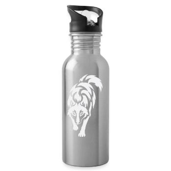 Wolfs Silhouette im Kontrast - Trinkflasche mit integriertem Trinkhalm - Lightsilver - Rechts