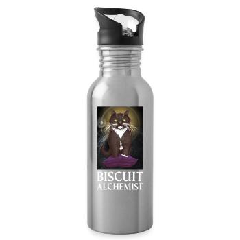 Biscuit Alchemist - Tuxedo Cat Kneading Reality  - Water bottle with straw - silver - Right