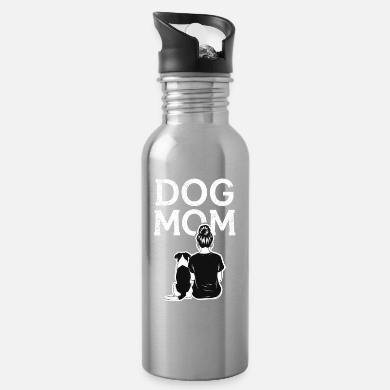Silhouette de maman de chien - Gourde avec paille intégrée - argent clair