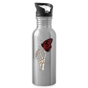Skelett Hand Schmetterling - Trinkflasche mit integriertem Trinkhalm - Lightsilver - Rechts