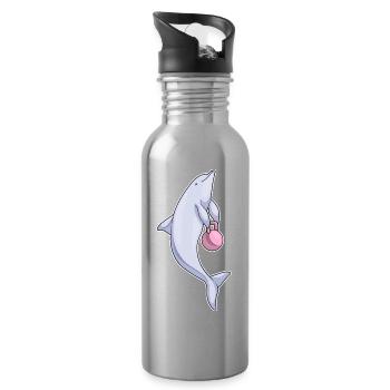 Delfin Bodybuilder Hantel Bodybuilding - Trinkflasche mit integriertem Trinkhalm - Lightsilver - Rechts