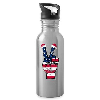 USA Flag Christmas Peace Symbol Used - Water bottle with straw - silver - Right