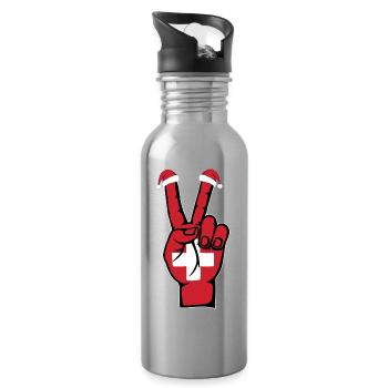 Schweiz Flagge Weihnachten Peace Symbol - Trinkflasche mit integriertem Trinkhalm - Lightsilver - Rechts
